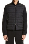 Moncler Padded Nylon And Knit Cardigan In Navy
