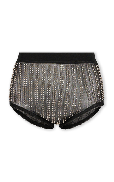 Paco Rabanne High-waisted Briefs Embellished With Beads In Black
