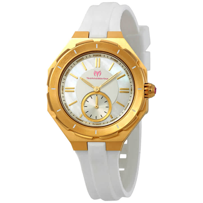 Technomarine Cruise Sea White Mother Of Pearl Dial Ladies Watch Tm-118006 In Gold Tone / Mop / Mother Of Pearl / White