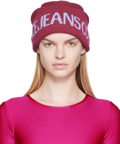 Versace Jeans Couture Logo-print Knit Beanie In Pink