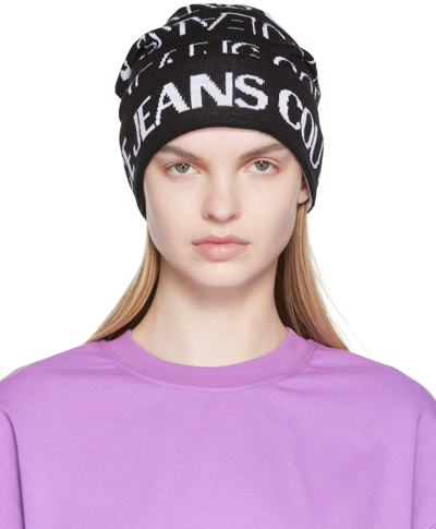 Versace Jeans Couture Allover Logo Black White Beanie