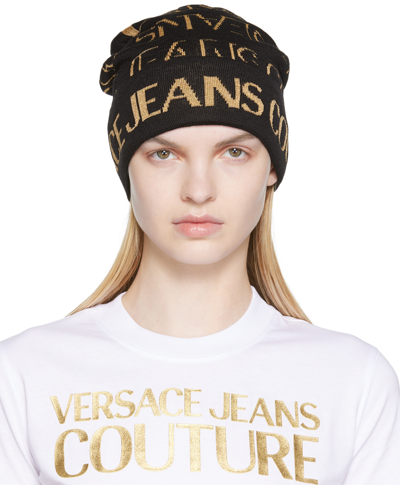 Versace Jeans Couture Intarsia-knit Logo Beanie In Black