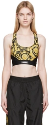 Versace Barocco Printed Racerback Sports Bra In 5b010 Black+print