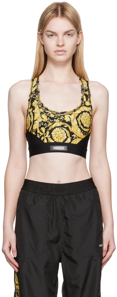 Versace Barocco Printed Racerback Sports Bra In Black