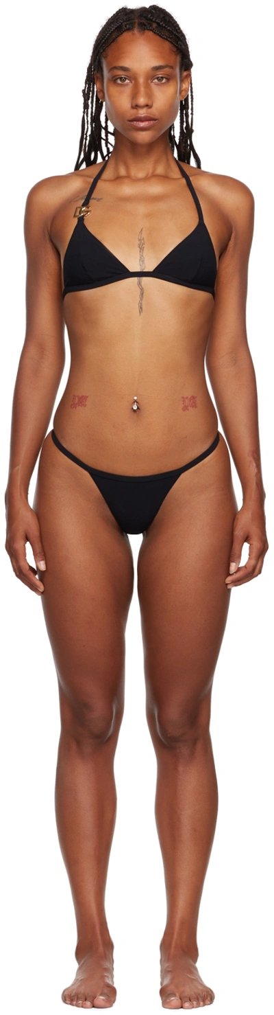 Dolce & Gabbana Embellished Halterneck Triangle Bikini In Black