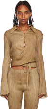 Acne Studios Teba Crinkled Wrap-over Silk Top In Caramel Brown