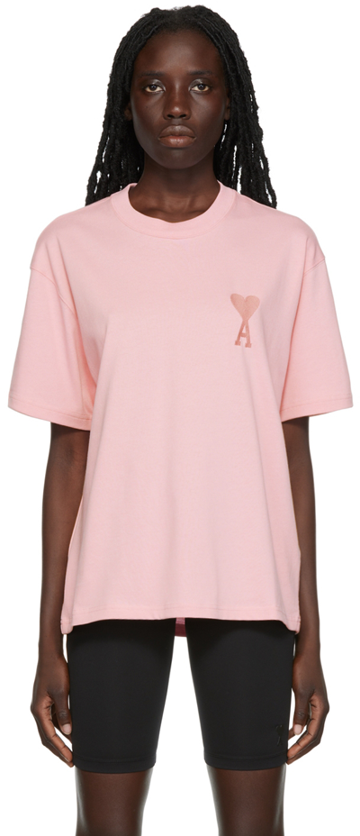 Ami Alexandre Mattiussi Pink Ami De Cœur T-shirt In 655 Pale Pink