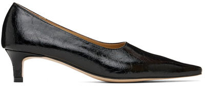 Marge Sherwood Black Pointed Kitten Heels In Black Crinkle