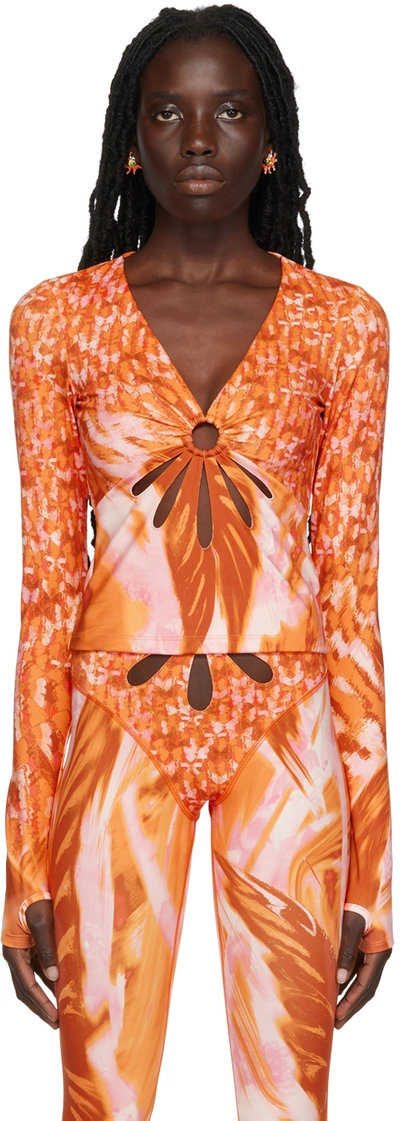 Collina Strada Ssense Exclusive Orange Top In Orange Butterflies