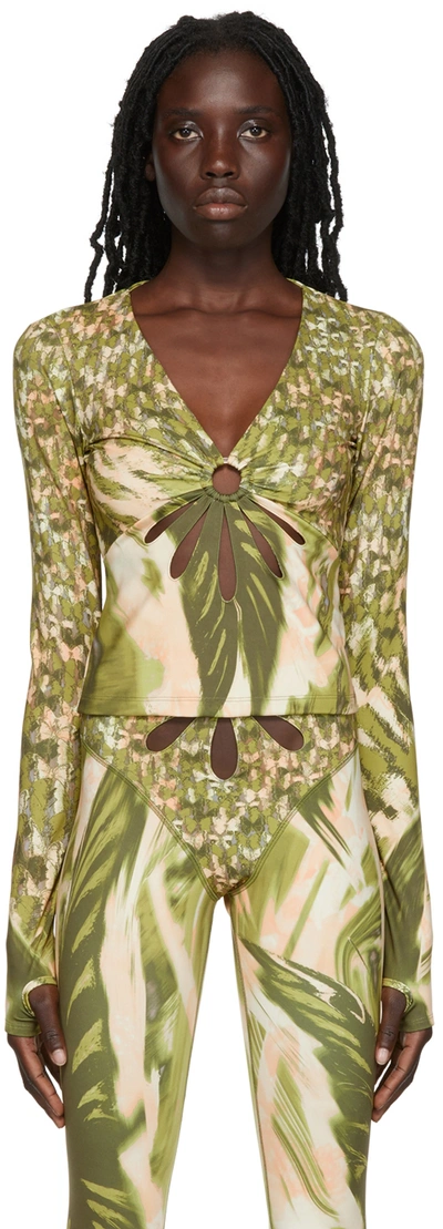 Collina Strada Ssense Exclusive Green Top In Olive Butterflies