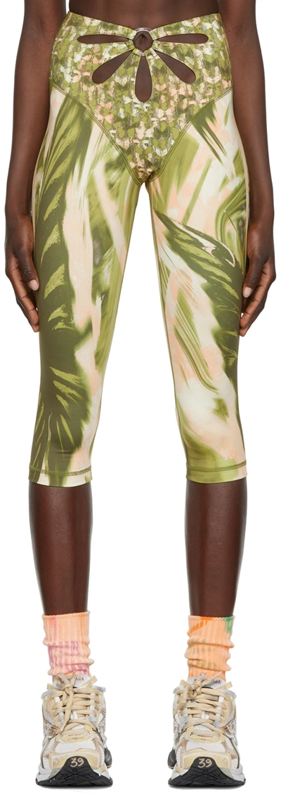 Collina Strada Ssense Exclusive Green Sport Leggings In Olive Butterflies