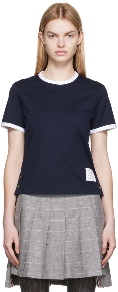 Thom Browne Navy Ringer T-shirt In Blue