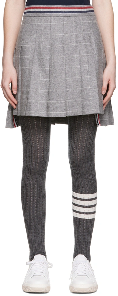 Thom Browne Pleated Checked Skirt In Grey