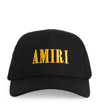 Amiri Logo Trucker Cap In Black / Yellow-12 oz