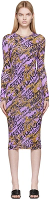 Versace Jeans Couture Barocco Logo-print Midi Dress In Eg31 948 Gold + 311