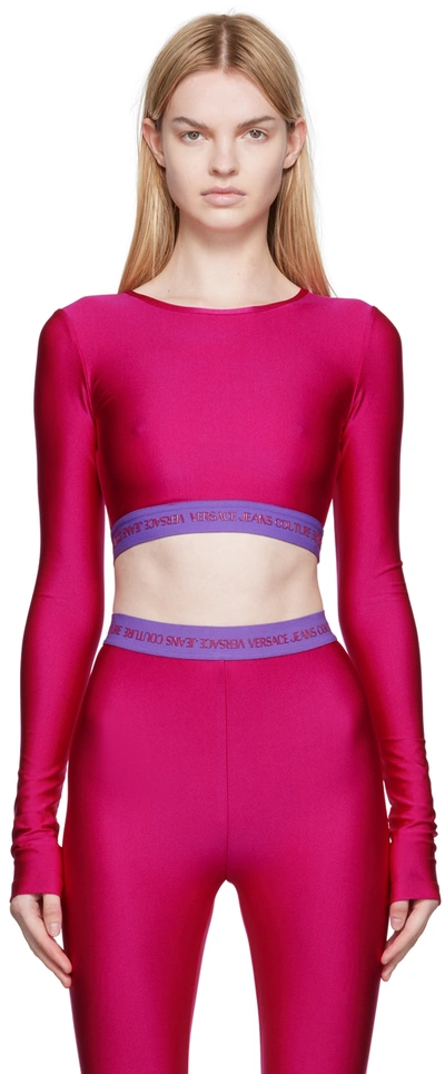 Versace Jeans Couture Pink Bonded Long Sleeve T-shirt In E401 Fuxia