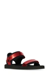 The Row Hook And Loop Metallic Leather And Neoprene Sandals In Ruby