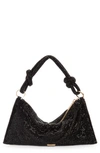 Cult Gaia Hera Nano Knotted Crystal-embellished Satin Shoulder Bag In Black