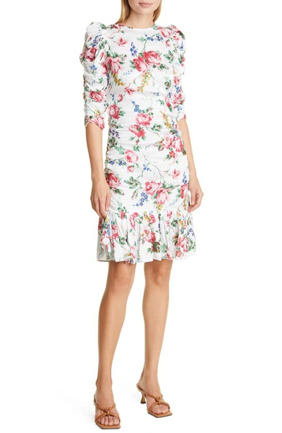 Bytimo Bubble Floral-printed Satin Ruched Minidress