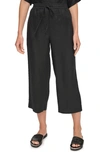 Dkny Pull-on Drawstring Crop Linen Pants In Black