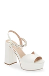 Miu Miu Patent Leather Platform Sandals In Bianco