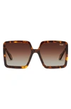 Quay X Saweetie Almost Ready 56mm Polarized Square Sunglasses In Tortoise Brown Polarized