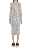 Dolce & Gabbana Silver Sequinned Long Sleeve Midi Dress In S0998 Argento