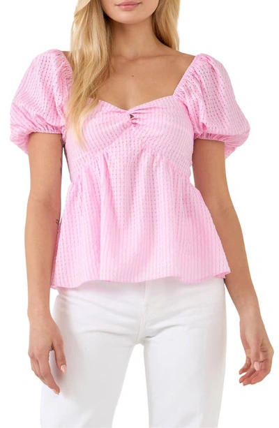 English Factory Check Puff Sleeve Top In Powder Pink