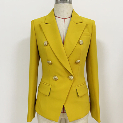 Pre-owned Fashion Pioneer 2021 Damen Luxus Designer Inspiriert Gelb Enganliegend Blazer Gelbgolden Knöpfe