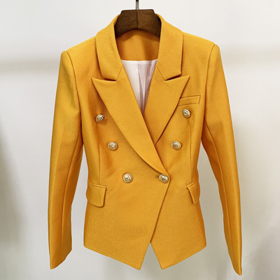 Pre-owned Fashion Pioneer Damen Designer Inspiriert Enganliegend Blazer Gelbgolden Löwe Knöpfe Mantel Gelb