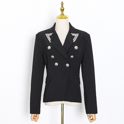 Pre-owned Fashion Pioneer 2020 Damen Designer Inspiriert Pailletten Schmuck Kragen Blazer Mantel