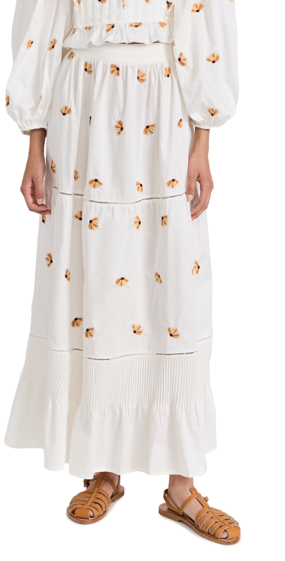 Lug Von Siga Ornella White Embroidered Cotton Skirt In White Multi