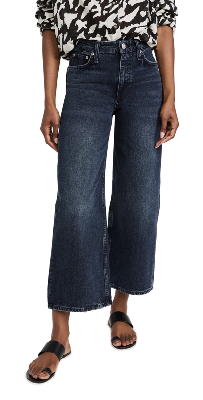 Rag & Bone Andi Cropped Faded High-rise Wide-leg Jeans In Dark Denim