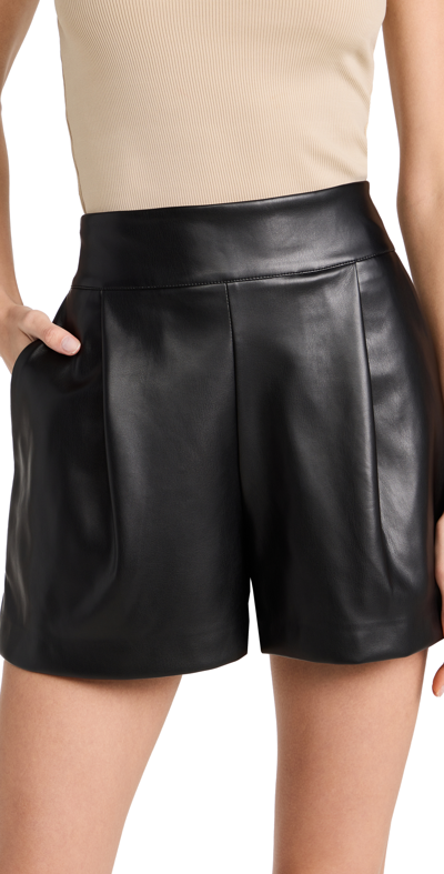 Susana Monaco Faux Leather Pleated Shorts In Caviar