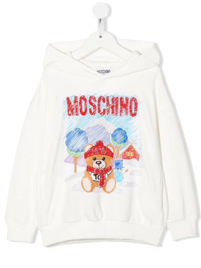Moschino Kids' Teddy Bear-print Fleece Hoodie In White