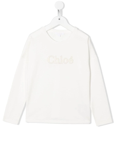 Chloé Kids' Debossed-logo Cotton T-shirt In White