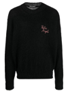 Palm Angels Palm-motif Crew-neck Jumper In Black Fuchsia