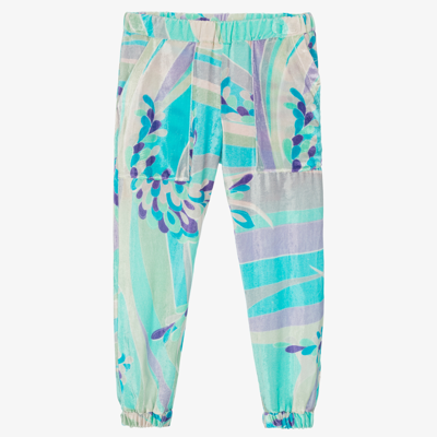 Emilio Pucci Kids' Girls Blue Lilly Velour Trousers