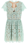 Self-portrait Lace-panelled Flared Mini Dress In Green