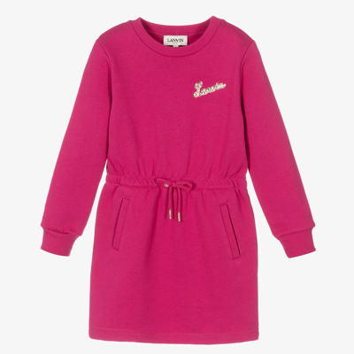 Lanvin Kids' Organic Cotton Sweat Dress W/ Logo In Pink