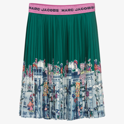 Marc Jacobs Kids' Pleated Skirt With Graphic Print In Green