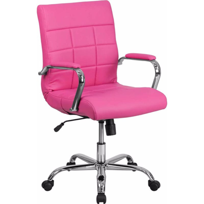 Offex Mid-back Pink Vinyl Executive Swivel Office Chair With Chrome Base And Arms