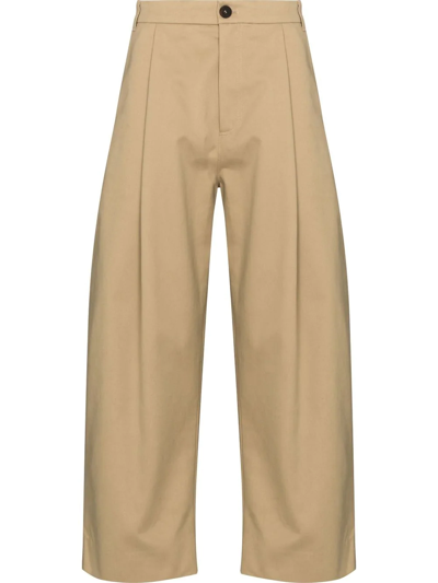 Studio Nicholson Neutral Sorte Cropped Wide-leg Cotton Trousers In Beige
