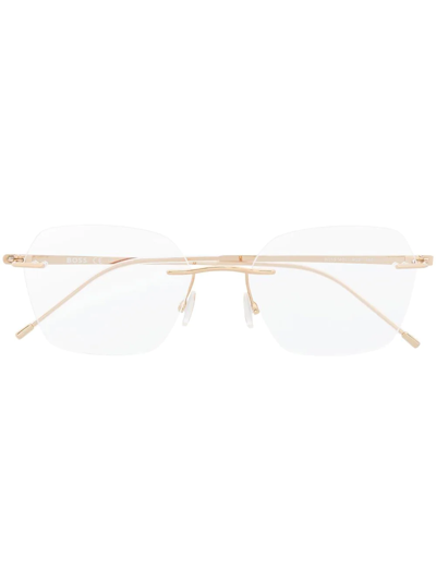 Hugo Boss Square Rimless Optical Glasses In Au2 Red