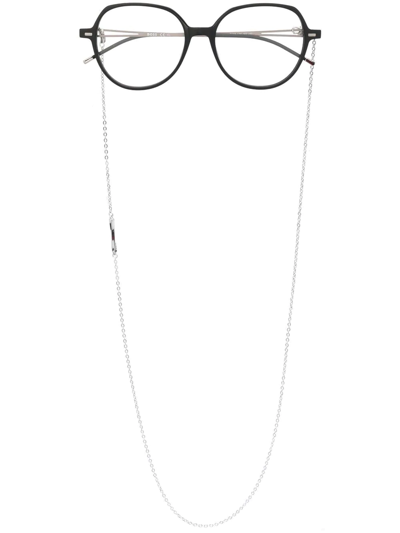 Hugo Boss Round-frame Chain Glasses In 807 Black Silver