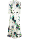 Luisa Beccaria Floral-print Long-sleeve Dress In White