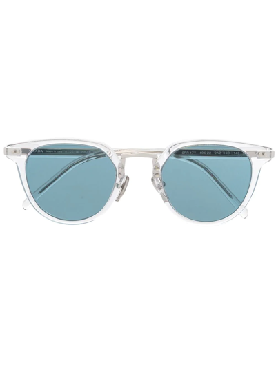 Prada Round-frame Blue-tinted Sunglasses In White