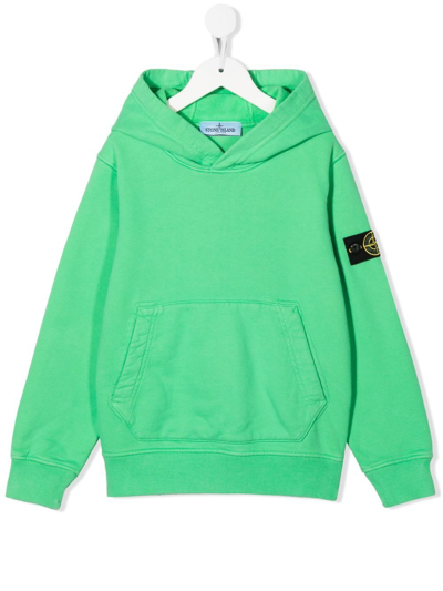 Stone Island Junior Teen Compass-patch Hoodie In Green