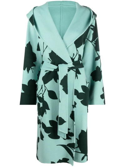P.a.r.o.s.h Floral-print Wool Coat In Green