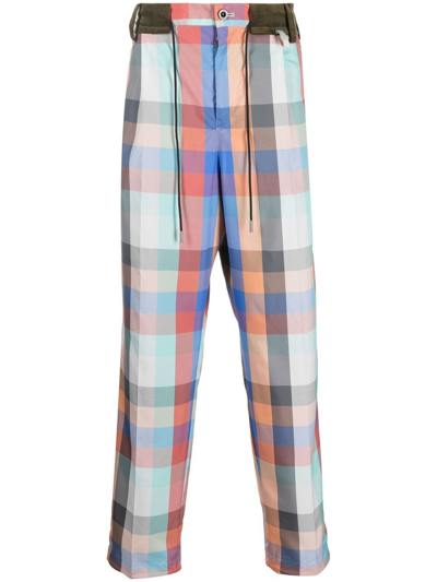 Sacai Checked Straight-leg Trousers In Blue